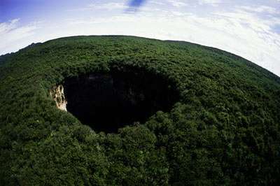 Photo:  Aerial view of a Sarisarinama sinkhole in Bolivar, Venezuela.